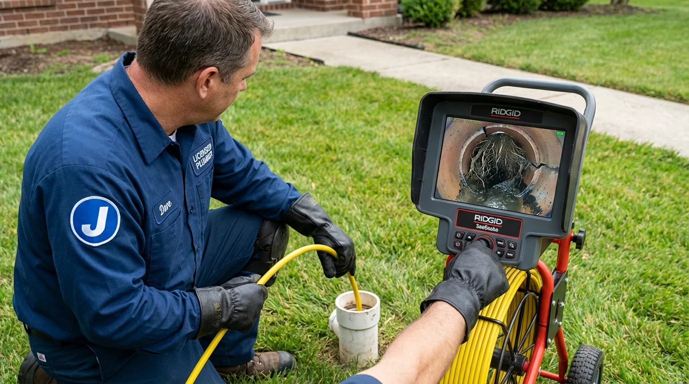 Sewer camera inspection being performed by Johns Plumbing LLC in Chepachet