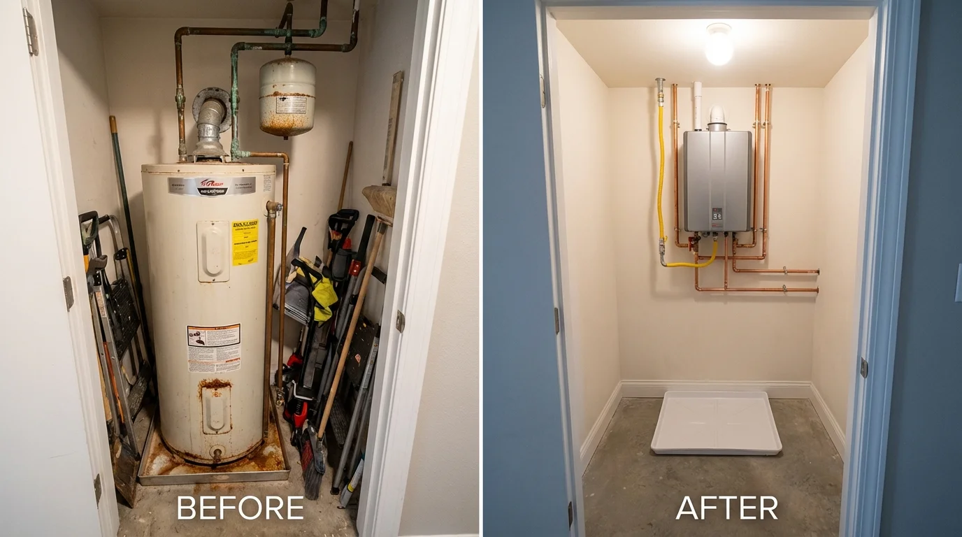 Tank water heater versus wall-mounted tankless unit comparison for Chepachet, RI homeowners