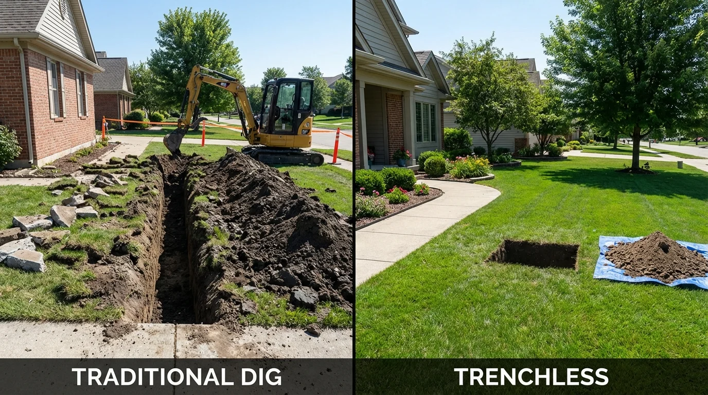 Trenchless sewer repair with minimal yard damage versus traditional excavation in Chepachet, RI